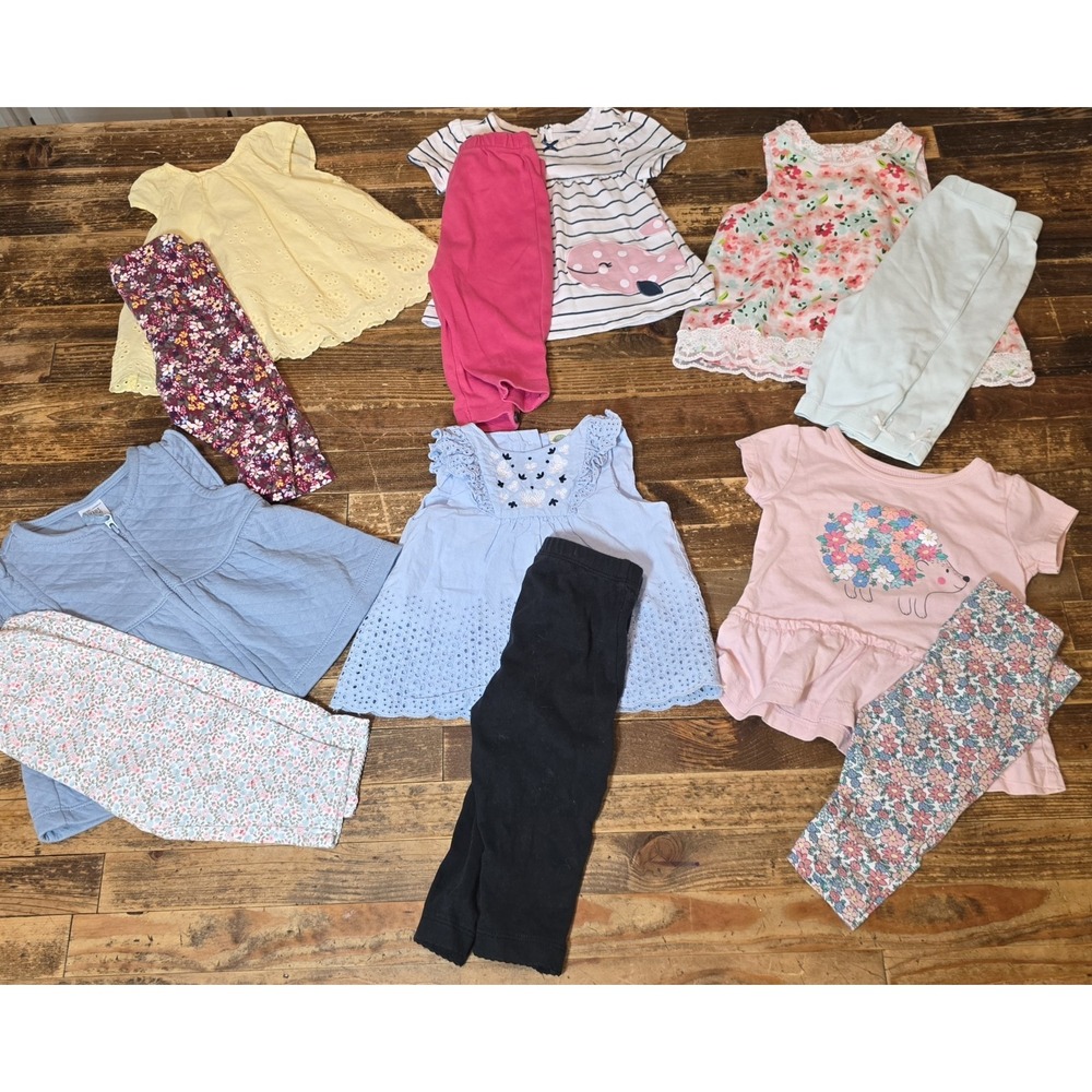 Baby Girl 6 Mo, 2 pc Lot Of 6 Comfy Tops & Pants Bundle